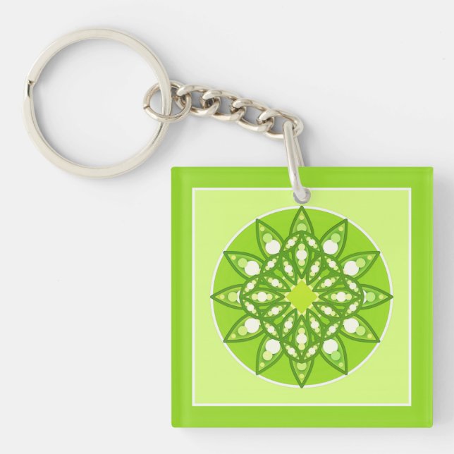 Mandala pattern in shades of lime green keychain (Front)