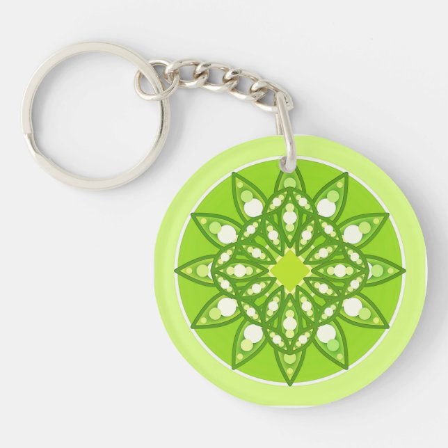 Mandala pattern in shades of lime green keychain (Front)