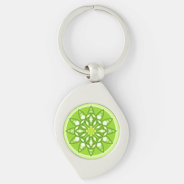 Mandala pattern in shades of lime green keychain (Front)