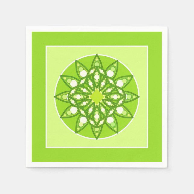 Mandala pattern in shades of lime green paper napkins (Front)