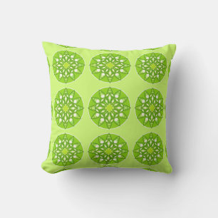 Mandala pattern in shades of lime green throw pillow