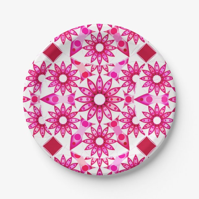 Mandala pattern in shades of pink, maroon paper plates (Front)