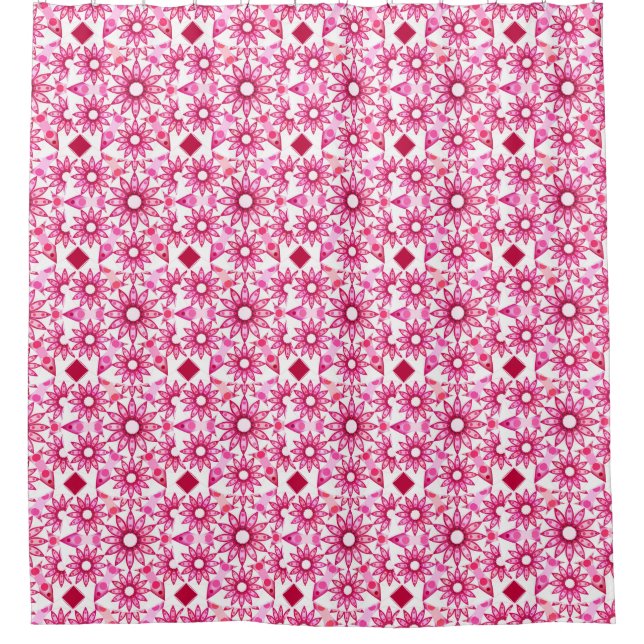 Mandala pattern in shades of pink, maroon shower curtain (Front)