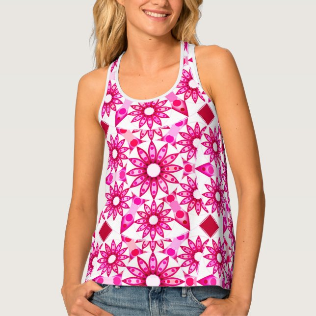 Mandala pattern in shades of pink, maroon tank top (Front)