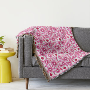 Mandala pattern in shades of pink, maroon throw blanket