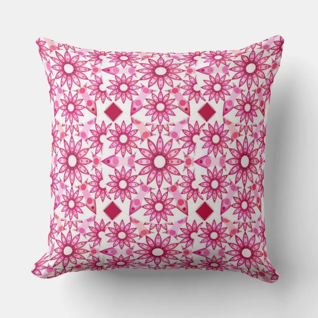 Mandala pattern in shades of pink, maroon throw pillow (Front)