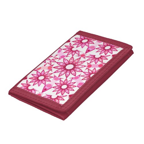 Mandala pattern in shades of pink maroon tri_fold wallet