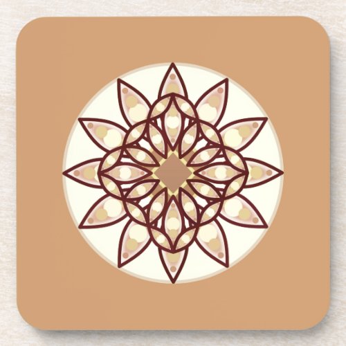 Mandala Pattern in Tan and Chocolate Brown  Beverage Coaster