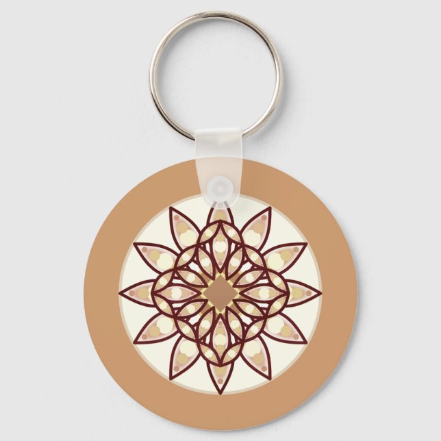 Mandala Pattern in Tan and Chocolate Brown Keychain (Front)