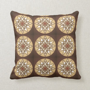 Mandala pattern in tan and chocolate brown throw pillow