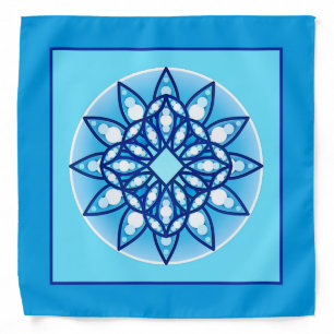 Mandala pattern in turquoise, cobalt & white bandana