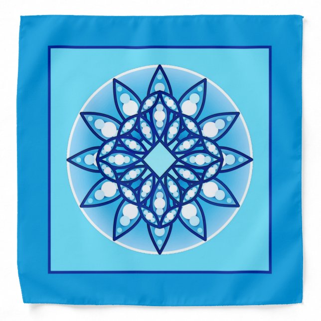 Mandala pattern in turquoise, cobalt & white bandana (Front)