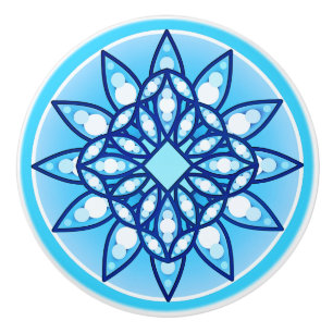 Mandala pattern in turquoise, cobalt & white ceramic knob