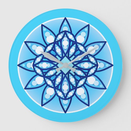 Mandala pattern in turquoise cobalt  white large clock