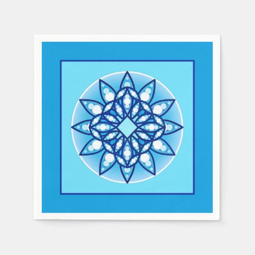 Mandala pattern in turquoise cobalt  white paper napkins