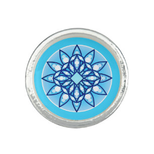 Mandala pattern in turquoise, cobalt & white ring