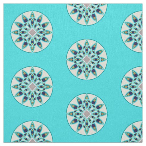 Mandala pattern in turquoise, cream, and navy fabric