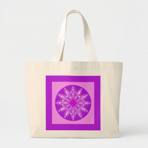 Mandala pattern in violet orchid and pink large tote bag