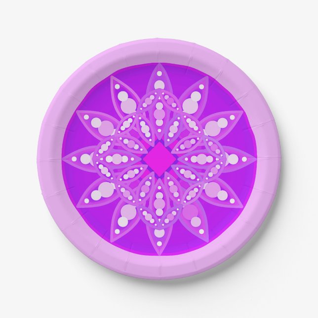 Mandala pattern in violet, orchid and pink paper plates (Front)