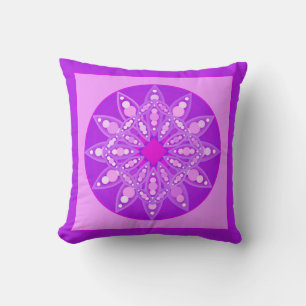 Mandala pattern in violet, orchid and pink throw pillow