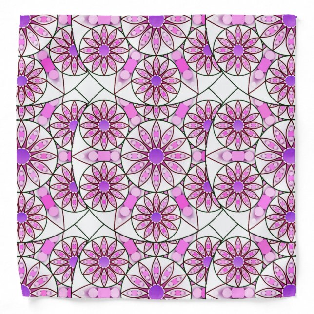 Mandala pattern, lavender, pink, hot pink, white bandana (Front)