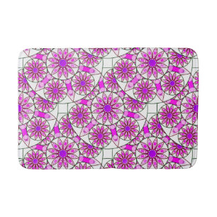 Mandala pattern, lavender, pink, hot pink, white bathroom mat
