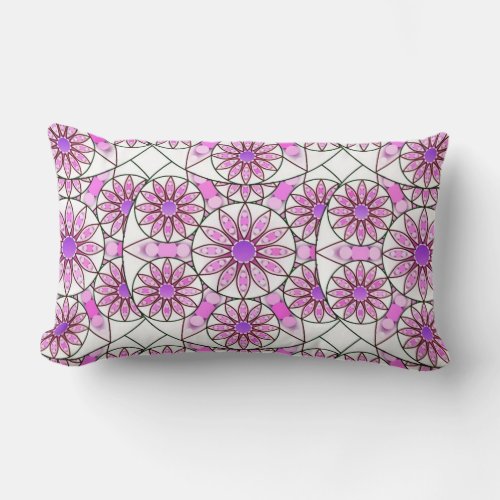 Mandala pattern lavender pink hot pink white lumbar pillow