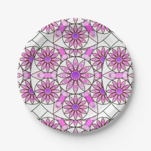 Mandala pattern, lavender, pink, hot pink, white paper plates