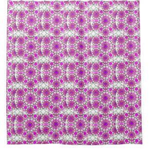 Mandala pattern, lavender, pink, hot pink, white shower curtain