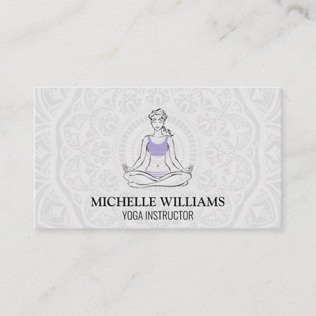 Mandala Pattern | Meditation | Woman in Yoga Pose Business Card (Front)