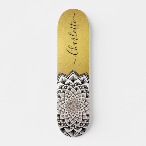 Mandala Pattern Monogram Faux Gold Foil Skateboard