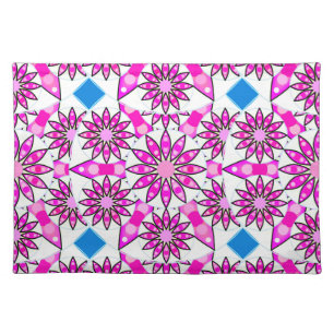 Mandala pattern, pink, hot pink, cobalt blue cloth placemat