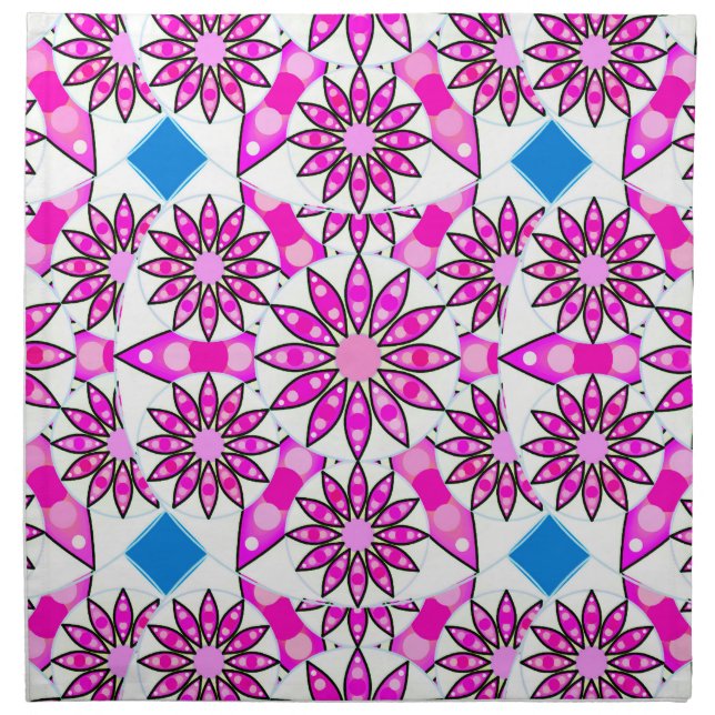 Mandala pattern, pink, hot pink, cobalt blue napkin (Front)