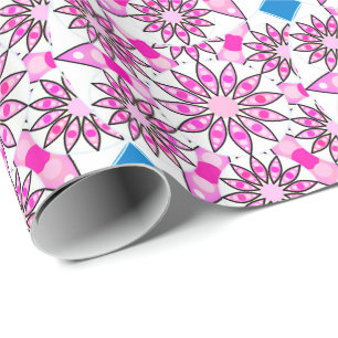Mandala pattern, pink, hot pink, cobalt blue wrapping paper