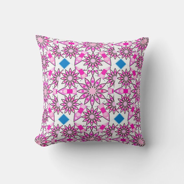 Mandala pattern, pink, hot pink, throw pillow (Front)