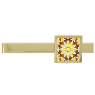 Mandala pattern, shades of brown and gold finish tie clip