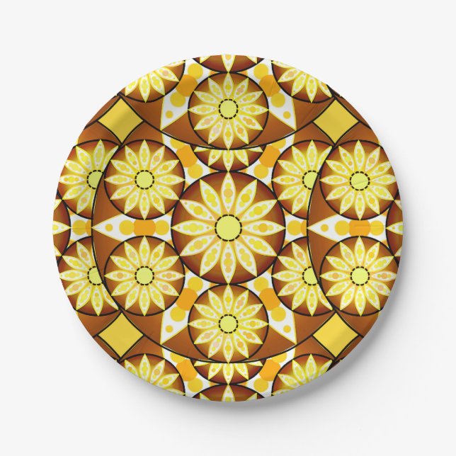 Mandala pattern, shades of brown and gold paper plates (Front)