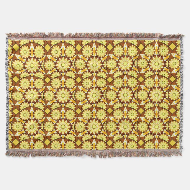 Mandala pattern, shades of brown and gold throw blanket (Front)