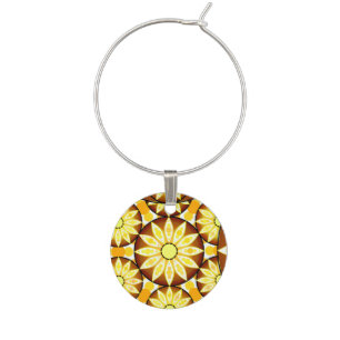 Mandala pattern, shades of brown and gold wine glass charm