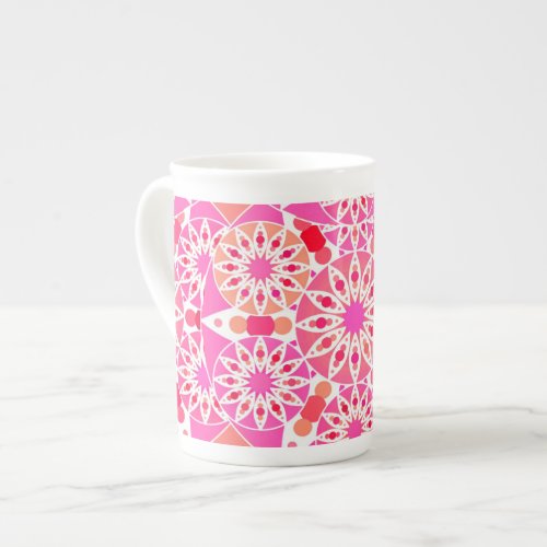 Mandala pattern shades of pink and coral bone china mug