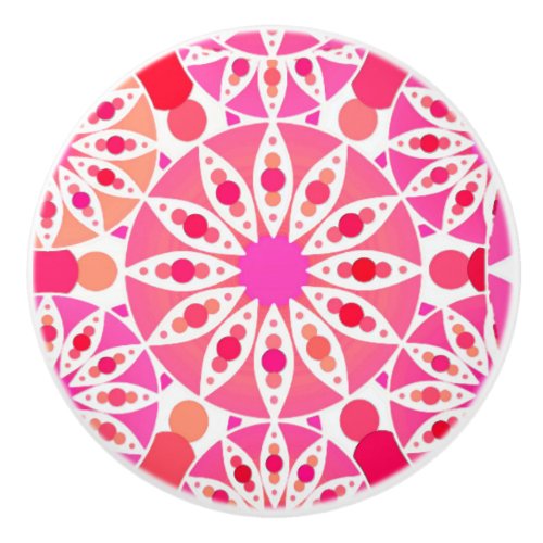 Mandala pattern shades of pink and coral ceramic knob