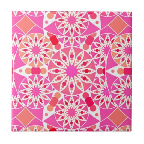 Mandala pattern shades of pink and coral ceramic tile