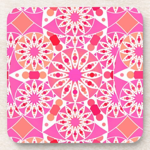 Mandala pattern shades of pink and coral drink coaster