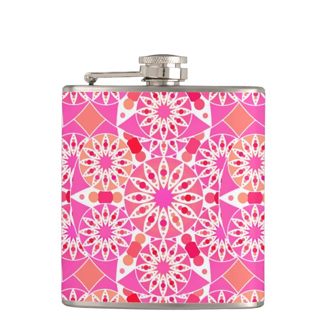 Mandala pattern, shades of pink and coral flask (Front)