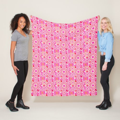 Mandala pattern Shades of Pink and Coral Fleece Blanket