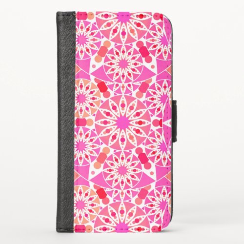 Mandala pattern shades of pink and coral iPhone XS wallet case