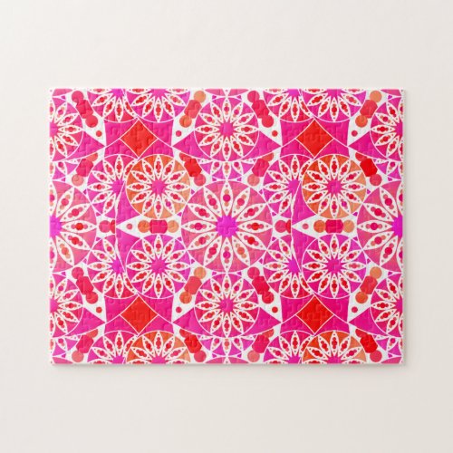 Mandala Pattern Shades of Pink and Coral Jigsaw Puzzle
