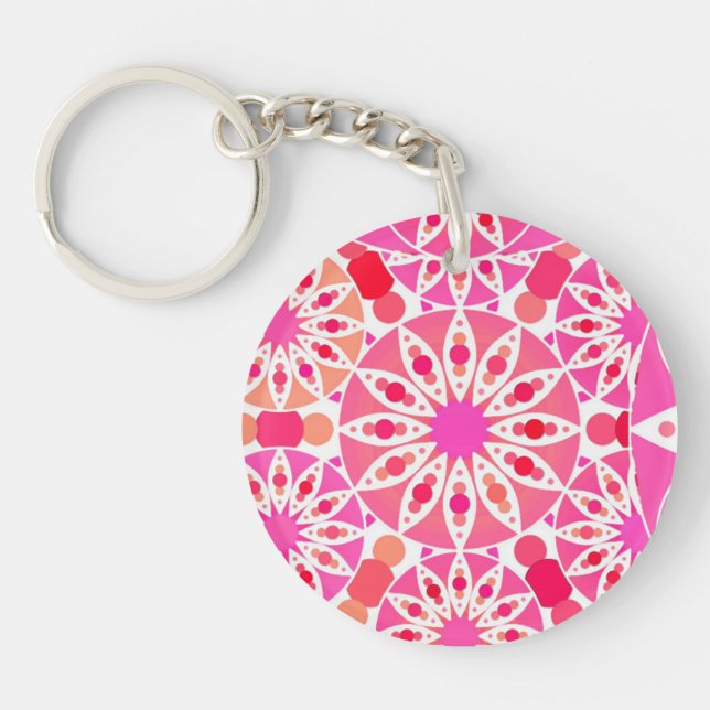 Mandala pattern, shades of pink and coral keychain (Front)