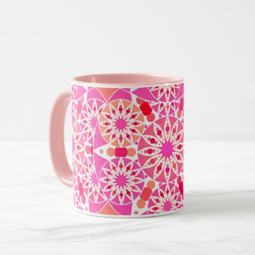 Mandala pattern shades of pink and coral mug