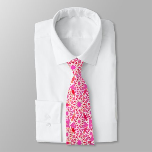 Mandala pattern shades of pink and coral neck tie